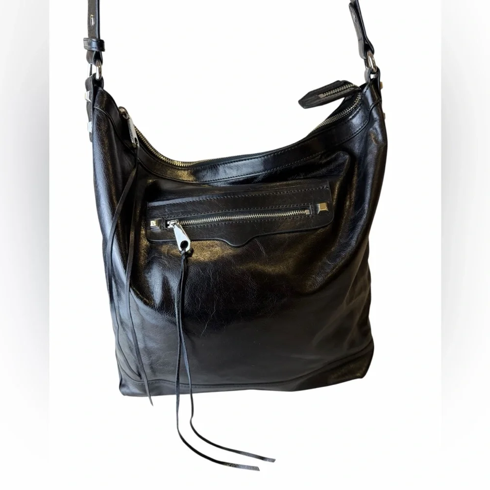 Rebecca Minkoff Regan Black Genuine Leather Tote Shoulder Bag Top Zip strap - Picture 4 of 10